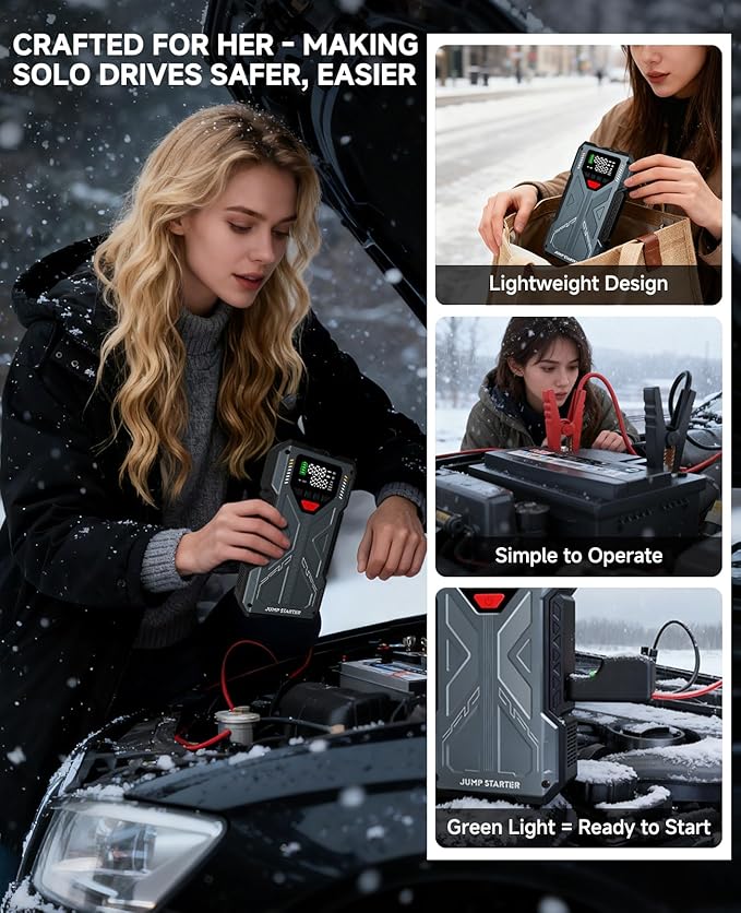 Jump Starter with Air Compressor, 4000A Car Jumper Starter Portable & 12V Car Battery Charger Jump Starter Power Pack with 150PSI Auto-Shutoff Tire Inflator, Jumper Box for 8.0L Gas/6.5L Diesel, QC3.0