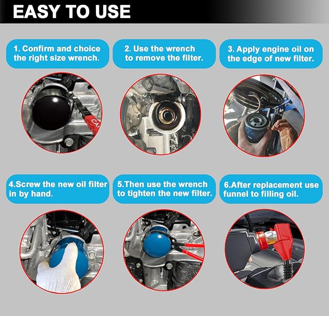 8pcs Oil Filter Wrench Set, 12" Adjustable Oil Filter Pliers with Flexible Oil Funnel, Oil filter Removal Tool Adjustable from 1-1/4"-5-2/5"