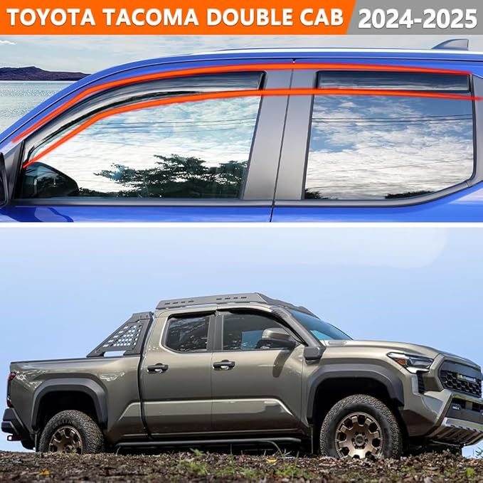 in-Channel Window Visors Rain Guards for 2024-2025 Toyota Tacoma Double Cab, Window Wind Deflectors Vent Shades, 4PCS