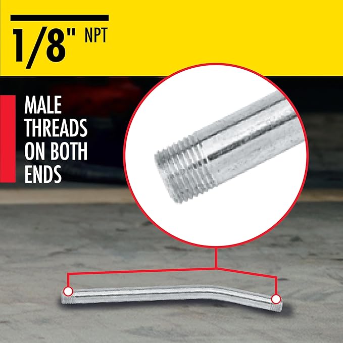 LUMAX LX-1424 Silver 6 inch Long 1/8" NPT Grease Gun Extension Pipe with a 30 Degree Angle. Zinc Plated, Corrosion-Resistant Finish; 1/8" NPT Male Threads on Both Ends
