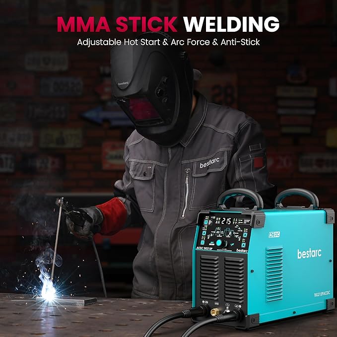 bestarc TIG Welder AC/DC, 215Amp Aluminum TIG Welder with Pulse TIG, 110V/220V Dual Voltage TIG Welding Machine with DC TIG/AC TIG/Pulse TIG/Stick Welding