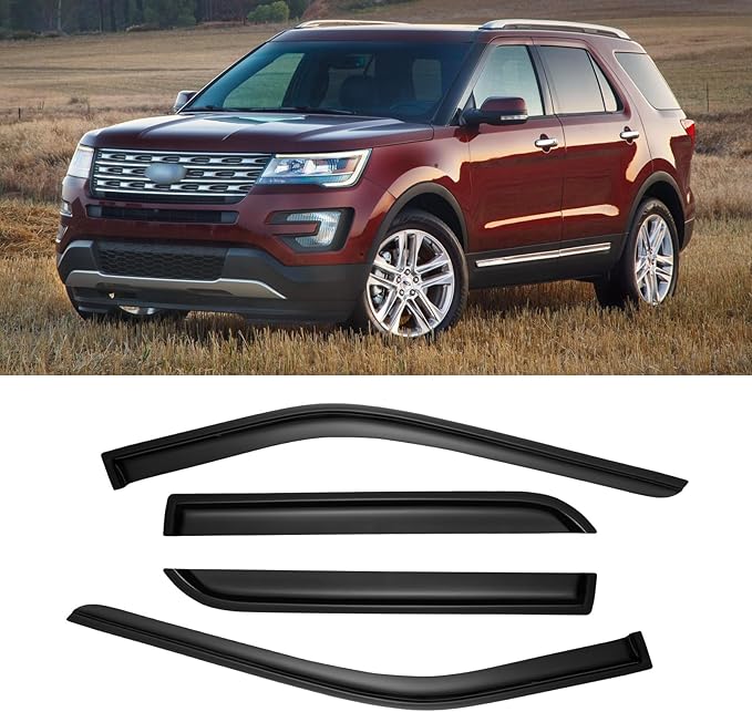 Window Rain Guards for 2011-2019 Ford Explorer, Window Visor Guard Vent Wind Shade Deflector Rain Shield Protector Sun Visor for 11-19 Explorer 2019 2018 2017,Tape-on/Outside-Mount, 4 Pieces