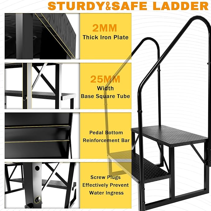 RV Steps with 2 Handrails, Hot Tub Steps Outdoor, 2 Step Ladder Stool, RV Stairs with Anti-Slip Panel, Camper Steps for Spa, Travel Trailers, Pool and Porch