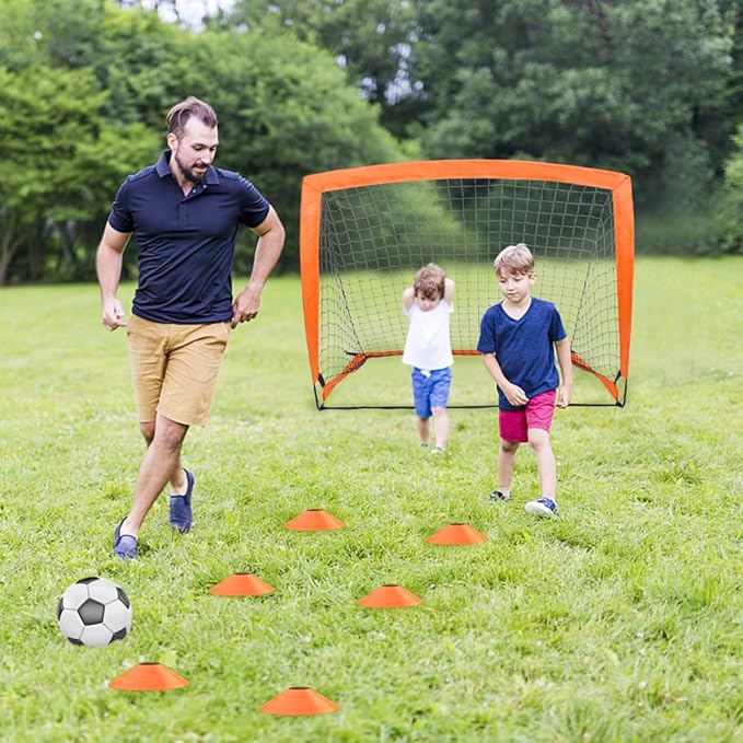 Kids Soccer Goals for Backyard Set, 2 Set of 4X3 ft Portable Toddler Pop Up Soccer Net Training Equipment with Soccer Ball, Agility Ladder and Cones for Outdoor Sports Games