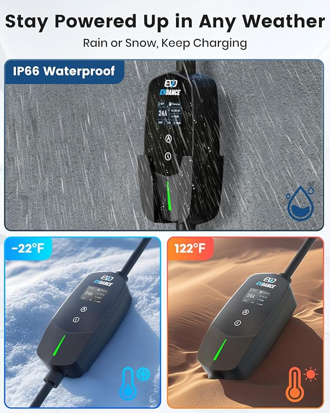Level 2 EV Charger 24Amp 240V - NEMA 14-30P Charging Station, 25FT Cable for Home/Garage, J1772 Electric Vehicles & Adjustable Current (10-24A) (for J1772(Non-Tesla Evs), NEMA 14-30 Plug)