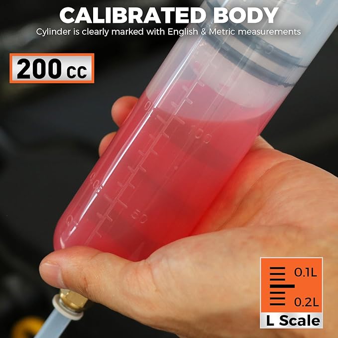 HORUSDY 200cc Fluid Extractor Syringe Oil Pump, Fluid Evacuator with 23" Flexible Hose, 12" Fine & Coarse Hoses, for Automotive, Motorcycle, Marine & Equipment Maintenance (9PCS)