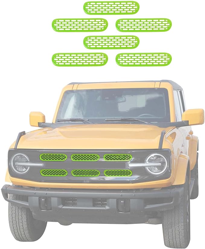 Jimen Compatible with Ford Bronco 2021-2023, 6PCS Front Grille Inserts Mesh Grill Cover Exterior Trim Accessories (Green)