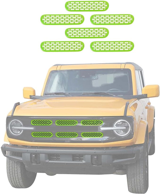 Jimen Compatible with Ford Bronco 2021-2023, 6PCS Front Grille Inserts Mesh Grill Cover Exterior Trim Accessories (Green)