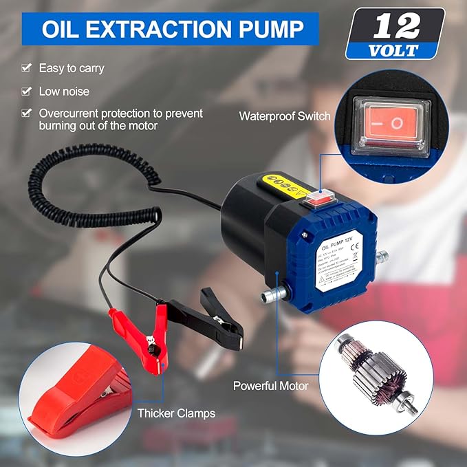 AIGMISON Oil Change Pump Extractor, 12V 80W Electric Oil Transfer Pump, Motor Oil Diesel Fluid Pump with Tubes