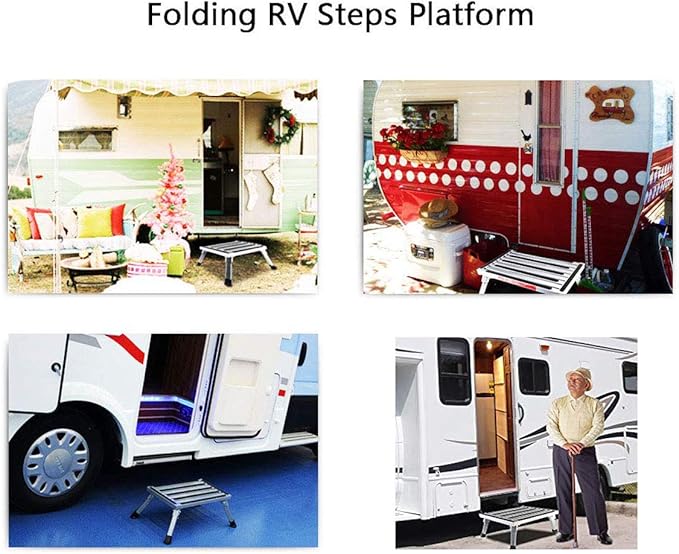 Portable RV Steps Platform Foldable Anti-Slip Rubber Feet 330lbs Load Capacity Durable Ladder Caravan Camping Tool Portable