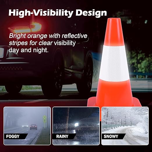 4 Pack 18" Orange PVC Traffic Safety Cones with Weighted Black Base – Durable High-Visibility Cones for Parking, Construction, Roadwork, and Driving Practice (Orange, 18 inch -4 Pack)