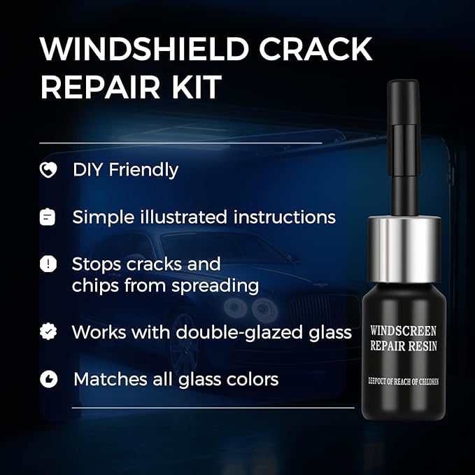 Car Windshield Crack Repair Kit,2Pcs Cracked Windshield Repair Kit, Rock Chip Repair Kit Windshield Chip Repair Kit Quick Fix for Chips, Cracks, Star-Shaped (Black, 4pcs)