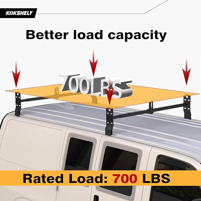 Ladder Rack Cross Bar Fit 2003-2022 Chevy Express|2003-2022 GMC Savana|1999-2014 Econoline Utility Van Accessories for Kayak Canoe Lumber Pipes Cargo Carrier 600 LBS Capacity with Stopper 2 Bars