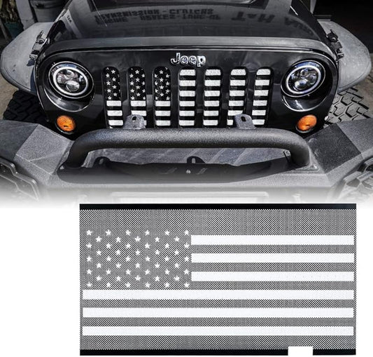 Xprite Aluminum Alloy Grill Insert Mesh with Black & White America U.S Flag Compatible with 2007-2018 Jeep Wrangler JK Stock Grille
