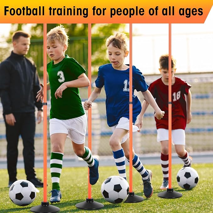 8 Pcs Soccer Agility Poles Detachable Sports Training Speed Slalom Poles with Rubber Base Coaching Sticks for Soccer Drills and Training