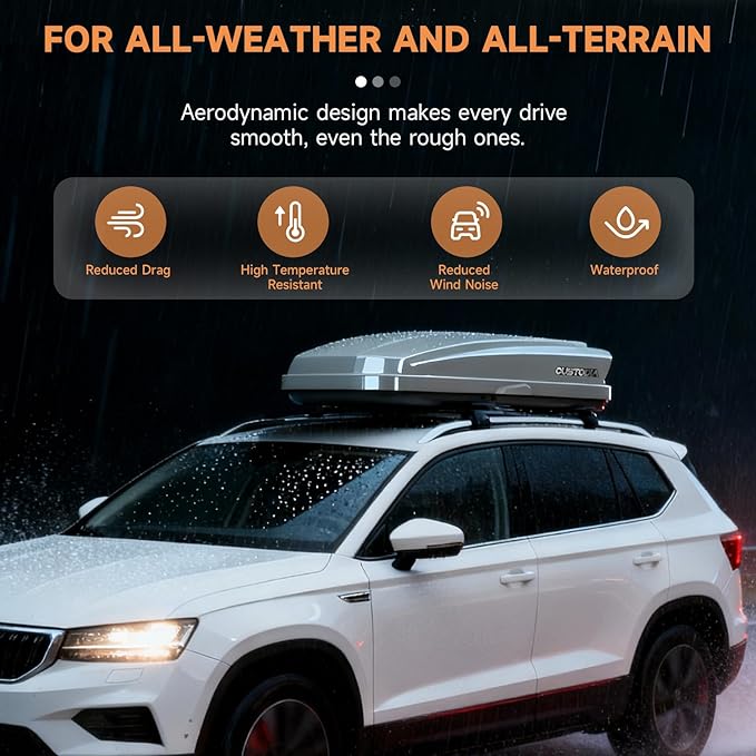 Roof Cargo Box, Dual-Side Opening Design, 14 Cubic Feet Capacity, Waterproof Hard-Shell Storage Box, Includes Straps and Spare Key,Ideal for Travel and Luggage Transport, Gray (G62)