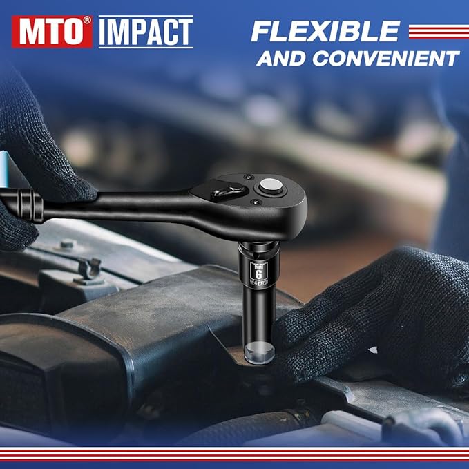 MTO 1/2" Drive 9mm Deep Impact Socket, 6 Pt. Metric Socket, CR-MO Steel & Anti-Corrosion Coating for Heavy-Duty Use