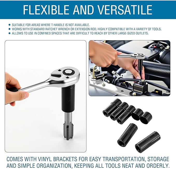 71670 Large Tap Socket Set 5pcs, Fit 5/8", 11/16", 3/4", 7/8" and 1" (16mm-25mm) Taps, Sockets Adapter Wrench Set #9, #10, #11, #12, #13