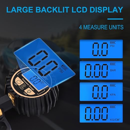 Digital Tire Pressure Gauge with Inflator, 250PSI Air Chuck Compressor Accessories with Quick Connect Coupler Heavy Duty Tire Inflator Gauge, 0.1 Display Resolution for Truck,RV, SUV