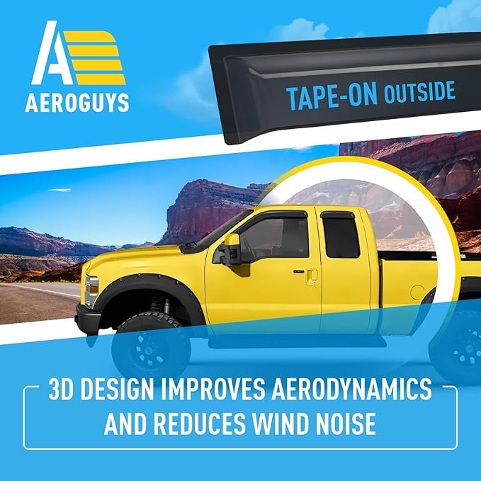 Extra Durable Window Deflectors Tape-On Visors Rain Guards Fit for Ford F250/350 Super Duty 1999-2016 SuperCab, Sun Visors, Wind Vent for Shades, Exterior Car Accessories - 4pcs. AG0057