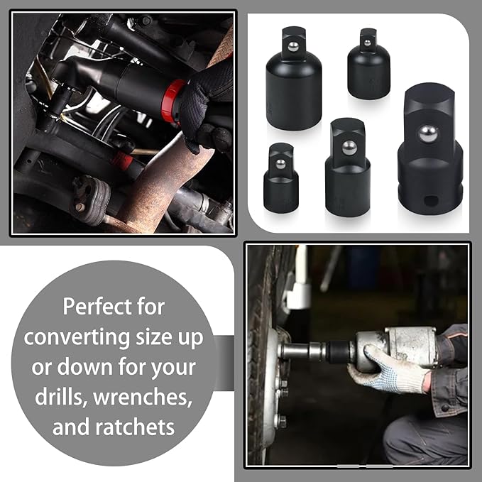 Utoolmart 5 Piece Impact Socket Adapter Set, 1/4" - 3/8" - 1/2" - 3/4" Impact Driver Conversions Conversion Kit & Socket Reducer, Locking Socket Adapter Set, Cr-Mo