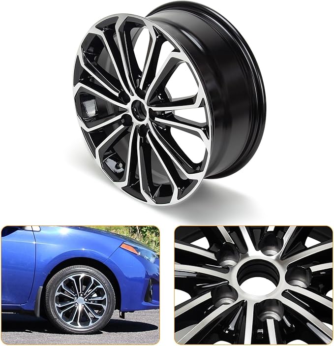 New 17'' x 7'' Aluminum Alloy Replacement for OE Wheel Rim Compatible with Toyota Corolla 2014-2016, 75152B Machined Black, 2 Sets