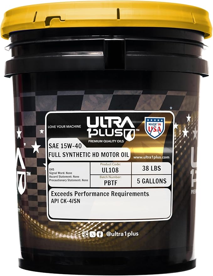 Ultra 1Plus SAE 15W-40 Full Synthetic Heavy-Duty Diesel Engine Oil - 15W 40 Motor Oil API CK-4/SN (5 Gallon Pail)
