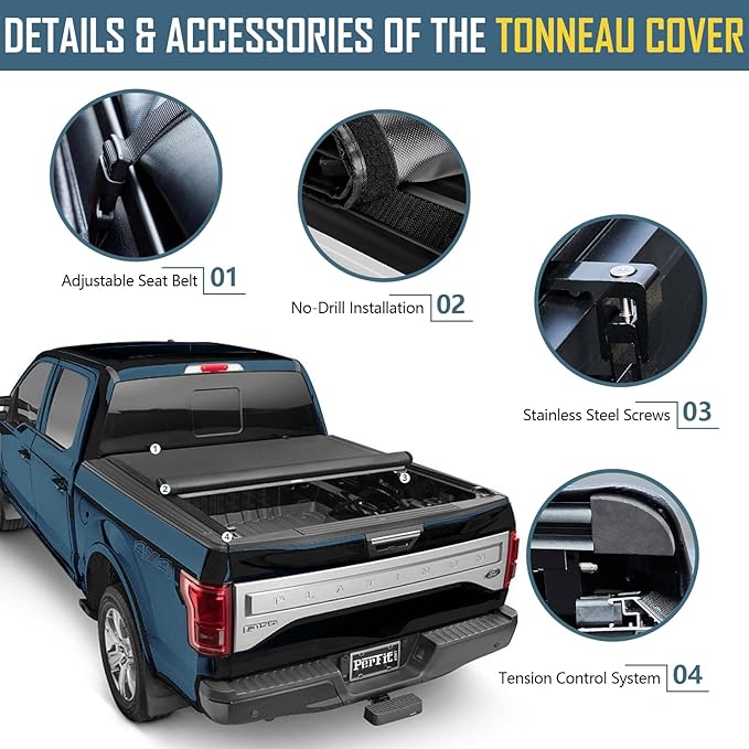 Perfit Liner 8.0 FT (96") Bed Soft Roll Up Tonneau Cover for 1999-2016 Ford F-250 F-350 F-450 Super Duty Styleside/Fleetside Long Box Truck Cargo Topper, Softtop (NOT for Flareside/Stepside)