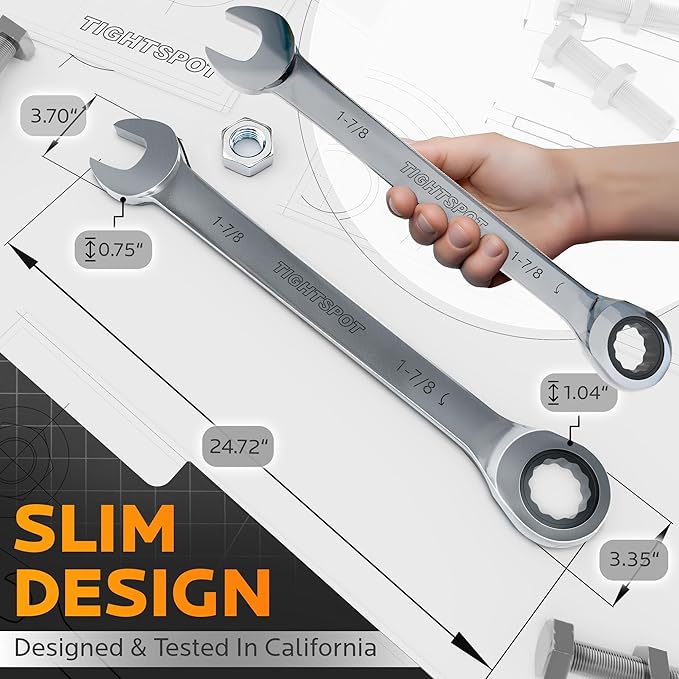 TIGHTSPOT 1 7/8 Inch Ratchet Combination Wrench with Precision Movement and Hardened, Polished Steel for Projects with SAE Tight Spaces