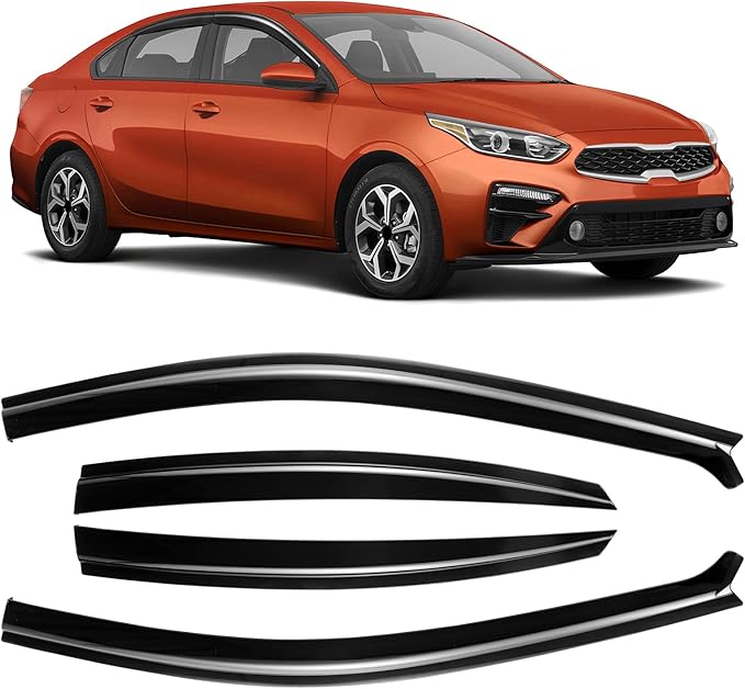 Tape-On Rain Guards Fit for Kia Forte 2019-2025 Window Deflector Out Channel Extra Durable Side Sun Smoke Guard 2024 Forte Visor Deflectors Black 4pcs