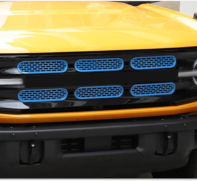 Front Grill Mesh Grille Inserts Cover Frame Trims Kit 6Pcs Fit for Ford Bronco 2021-2024 2/4 Door Exterior Accessories (Light Blue