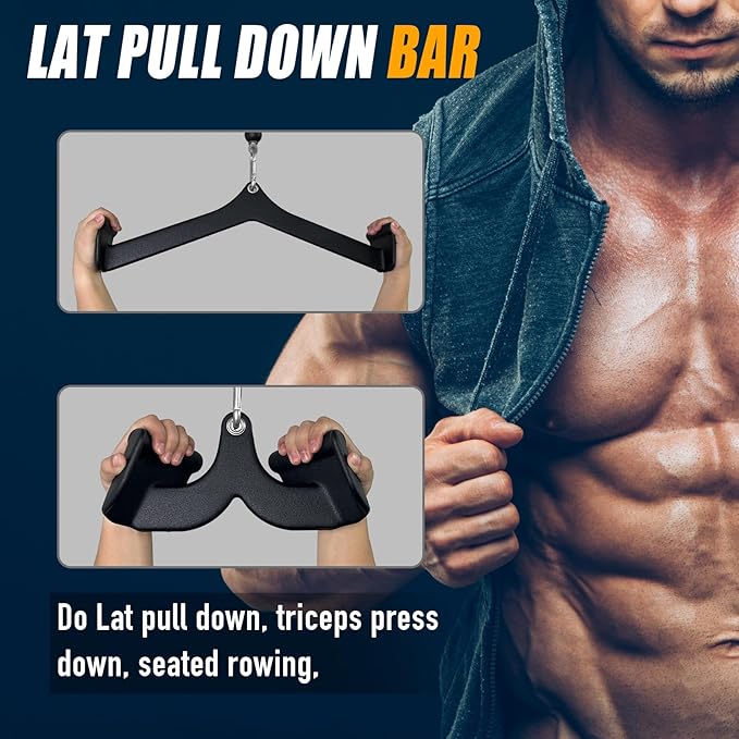 Ergonomic LAT Pull Down Bars, Back and Triceps Strength Training Equipment, LAT Pulldown Attachments, Cable Attachments for Home Gym