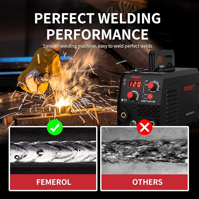 PONEY 120A Flux Core MIG Welder 110V - 3 in 1 Gasless MIG/Stick/Lift TIG Welding Machine with Synergic Control IGBT Inverter Multi-process Portable Wire Feed Welder
