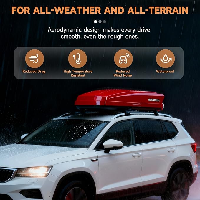 Roof Cargo Box, Dual-Side Opening Design, 14 Cubic Feet Capacity, Waterproof Hard-Shell Storage Box, Includes Straps and Spare Key,Ideal for Travel and Luggage Transport, Red (R62)