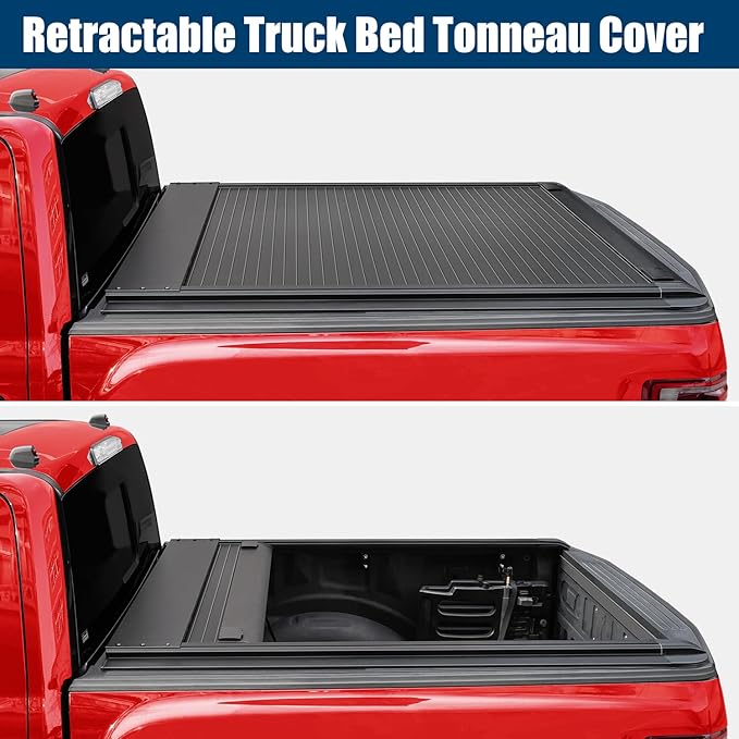 Aluminum Retractable Truck Tonneau Cover for 2009-2025 Ram 1500 with 5.7FT Bed (67.4") w/o RamBox | Dual-Lock Design, Matte Black, Waterproof & Heavy-Duty