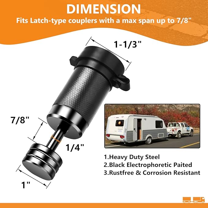 Trailer Coupler Lock 1/4" Dia, Trailer Tongue Lock with 7/8 Inch Span Fits Straight Tongue Trailer Coupler, Solid Coupler Lock with Keys for Towing Boat Truck RV Car Trailer (2Pack)