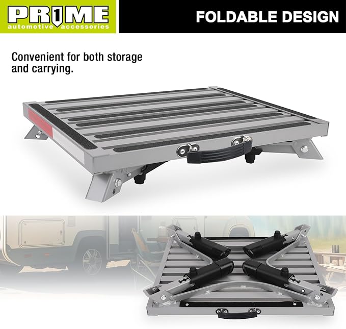 Prime 1 Safety RV Steps Extra Large Platform 19in x 14.5in Extra Size RV Folding Step Stool and Ladder, 600lbs, Height Adjustable, Aluminium with Reflective Stripe, Anti-Slip Surface and Extra Grip