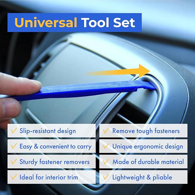 Auto Trim Removal Tool Kit - 5 Piece Set for Dash, Door Panel, Clip Remover - Scratch-Resist Nylon Pry Tools for Interior Car Trims Work - Panel Prying Tools Included - Blue