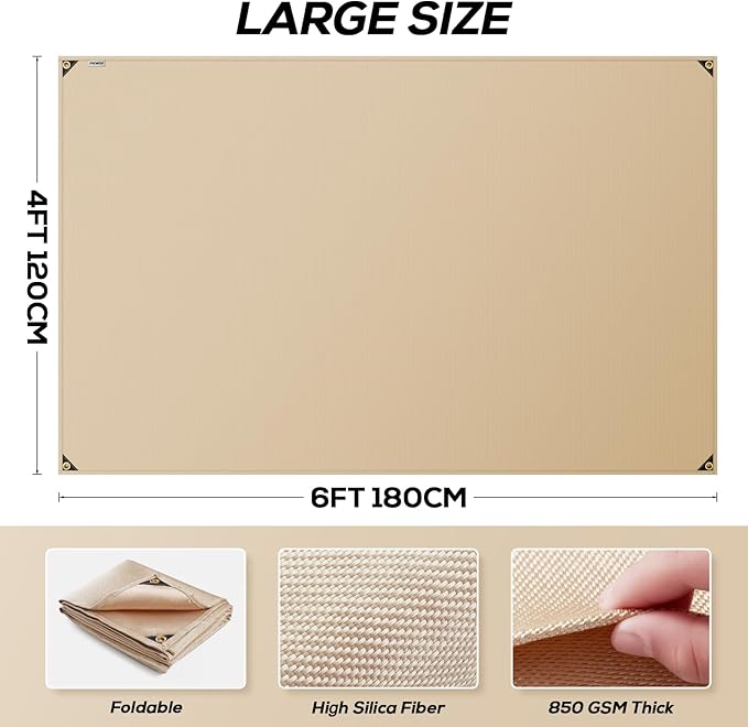 Heavy Duty Fiberglass Welding Blanket, Heat Resistant Blanket with Brass Grommets, Multi-Purpose Welding Mat for Grill, Smoker, Camping, Industrial Use (4x6 ft - 2 Pack)