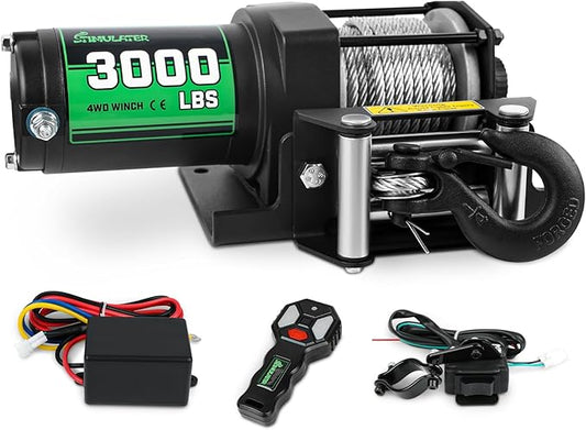 STIMULATER 3000lb ATV Winch,Electric Winch 12V,Steel Cable Winch, with Wireless Remote and Manual Switch, with Hawse Fairlead & Hook,IP67 Waterproof,Suitable for Most Trailers and ATV winchs