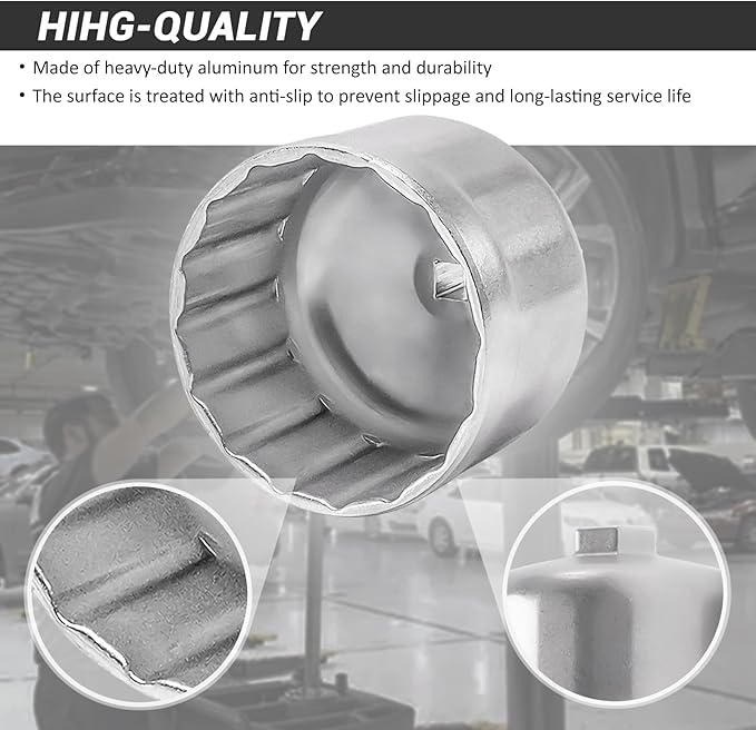 86.4mm 16Flutes Oil Filter Cap Wrench Removal Tool Socket for BMW Engines/for Volvo with 86mm Filter Housing Caps, Silver Heavy-Duty Aluminum