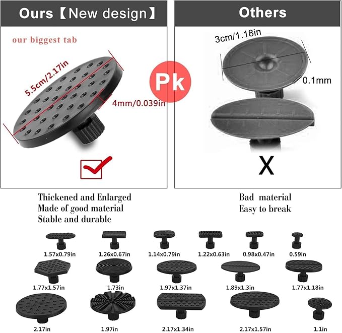 GLISTON Car Dent Puller Kit, Paintless Dent Repair Set, Pro Slide Hammer Tools with 16pcs Thickened Black Tabs for DIY Automobile Body Dent Removal