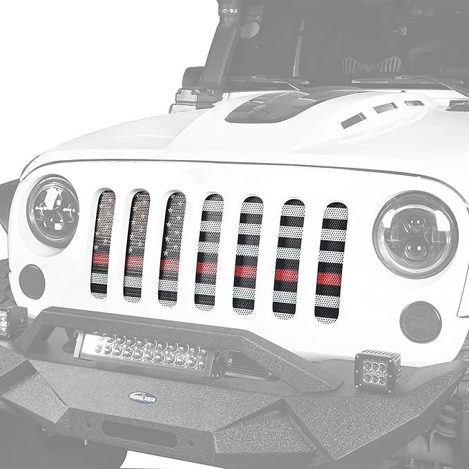 Hooke Road Wrangler Flag Grill Insert JK Mesh Grille Deflector Guard Compatible with Jeep JK Wrangler 2007-2018 - Thin Red