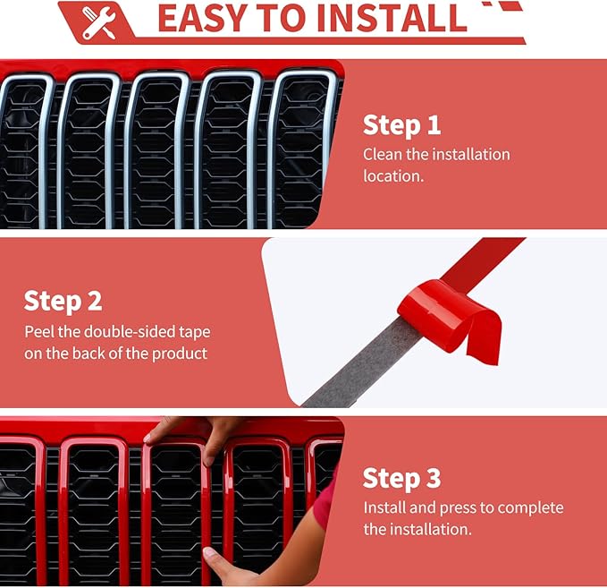 Front Grill Inserts Front Headlight Cover Kit fit for Jeep Wrangler JL JLU Gladiator JT 2024+ Exterior Accessories,Red