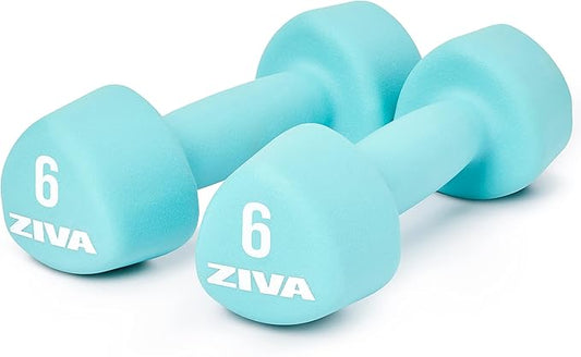 ZIVA Neoprene Tribell Dumbbell Pairs - Set of 2 Hand Weights, Non-Slip Durable Rubber Finish, No-Roll Design for Rigorous Exercise and Strength Training (Avail in 2-20 lb Pairs)