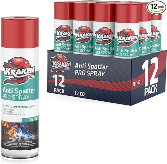 Kraken Bond Anti Spatter Welding Spray - (12x12oz) Anti-Splatter Aerosol Spray for MIG, TIG Tips, Protects Surfaces & Materials, Non-Flammable, Safe for Workpieces and Jigs, 12 Pack