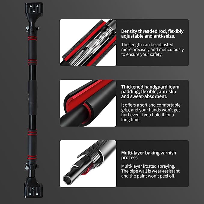 leikefitness Pull-Up Bar For Door Frame Chin Up Bar Upper Body Workout - Indoor Portable Training Pull-Up Bars - Adjustable 27.5"- 39" Width Locking Mechanism