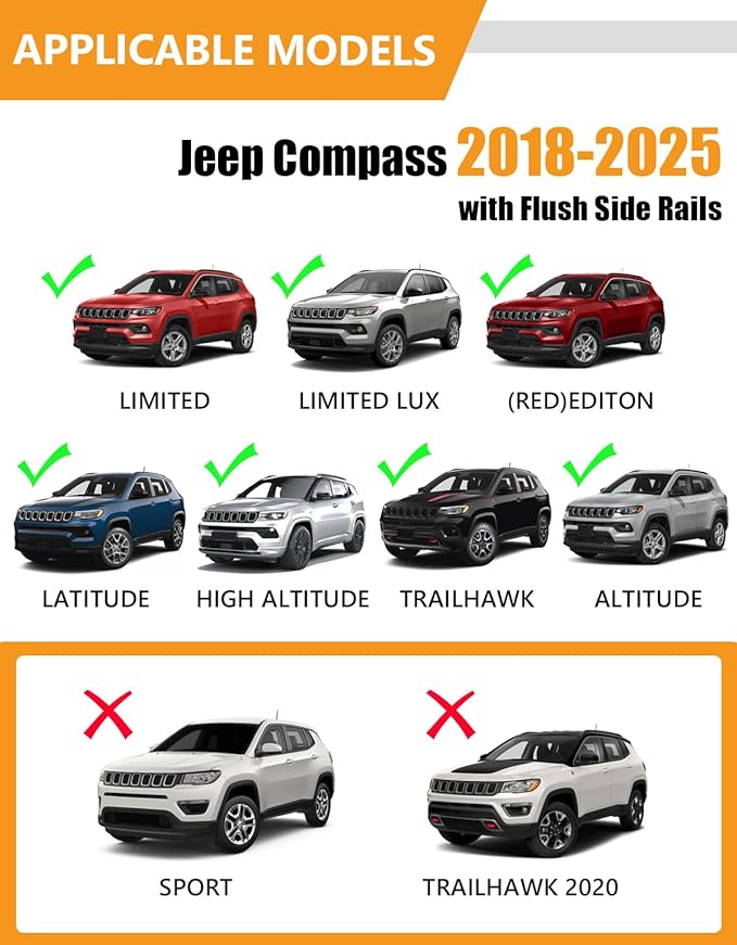 KINGGERI 260lbs Lockable Roof Racks Cross Bars Compatible with Jeep Compass 2018-2025, All Aluminum Heavy Duty Crossbars Rooftop Cargo Basket Luggage Kayak Canoe Snowboard Bike SUV Accessories