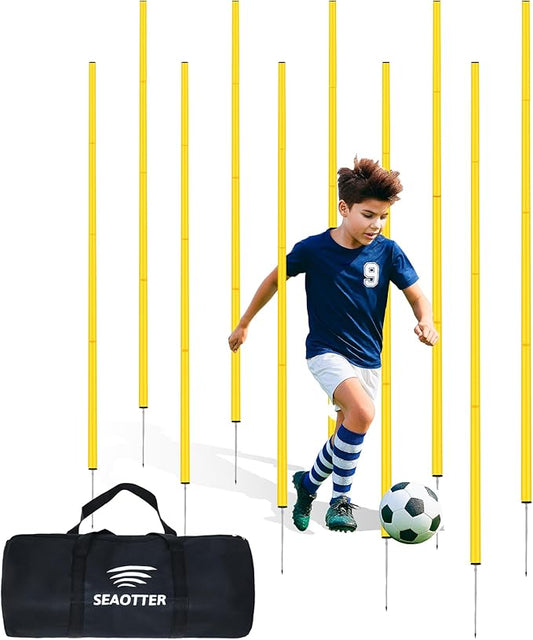 SEAOTTER Soccer Agility Training Poles, 6/10/20Pcs 6FT Adjustable Detachable Sports Speed Training Sticks, Practice Equipment Accessories for Football, Slalom & Rugby, Bending Poles for Horses