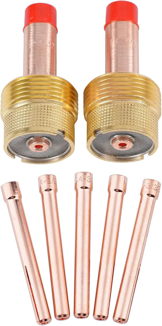 Large TIG Gas Lens Collet Body 45V64 3/32"&2.4mm TIG Collet 10N24 for TIG Welding Torch WP-17, 18 & 26 Series Consumables 7-pk